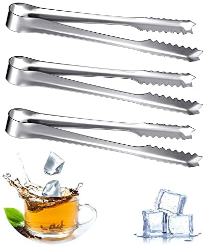 Lot de 3 pinces à glace en acier inoxydable - Mini pinces à sucre en acier inoxydable - Pince de service - Pince de cuisine pour bar, mariage, fête, barbecue, buffet, pique-nique