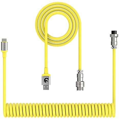 XINMENG X MAMBASNAKE C01 Coiled Keyboard Cable, Type-C to USB-A HyperSpeed Line with 8KHz Return Rate for Gaming Keyboard, TPU Extendable Custom USB-C Cable with Metal Aviation for PC/Phone-Yellow