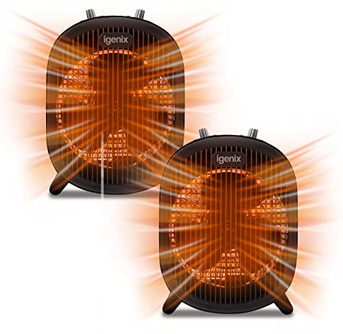 Igenix IG9022 Portable Electric Fan Heater with 2 Heat Settings & Cool Fan Setting, Tip Over Safety Protection, Ideal for Small Rooms, Caravans, Sheds & Garages, Black, Pack of 2