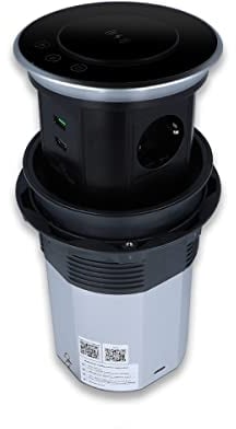Premium Tischsteckdose mit versenkbarem Steckdosenturm, IP55, USB, Wireless Charger Induktions Ladestation und Beleuchtung für Smart Home Fahrbar App Steuerung