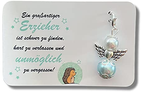 Schutzengel Erzieherin Schlüsselanhänger Geschenk Abschied Kita Kindergarten Tagesmutter Perlenengel Karte Glücksbringer (Blau (Erzieher))