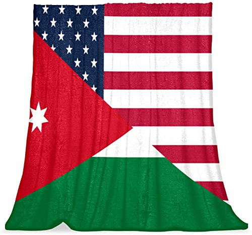 TBOUOBT Bettwäsche-Fleece-Decke, dekorativ für Schlafzimmer-Sofa-Boden,Amerikanische und jordanische Flagge