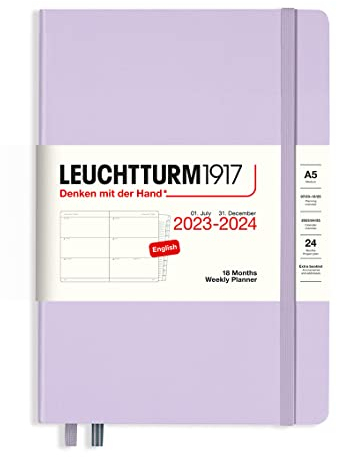 LEUCHTTURM1917 367596 Wochenkalender Medium (A5) 2024, 18 Monate, Lilac, Englisch