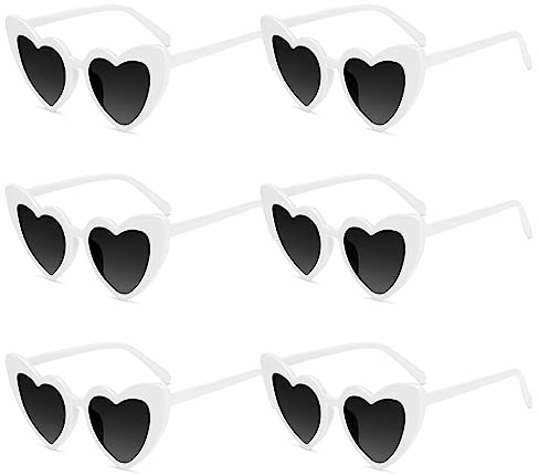 TAFACE Sonnenbrille, Herz, weiß, Retro, Liebesherz, UV-Schutz, modisch, für Partys im Freien, 6 Stück, weiß, L