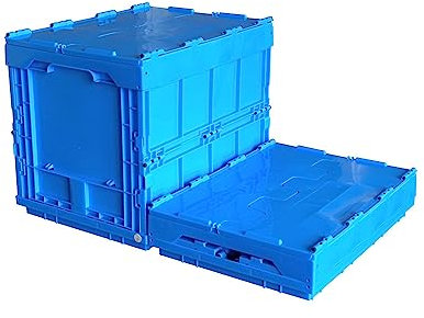 WIAONE DJC Supply Collapsible 35 Liter Heavy Duty Storage Bin/Foldable & Stackable Utility Crate With Attached lockable Lid (2 PACK)