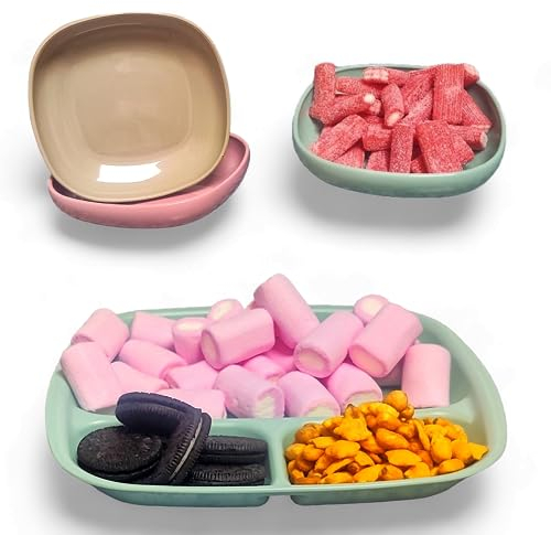 Snackschalen und Teller Trio Set, 4 Stück, 3 unzerbrechliche Küchenschüsseln, 300 ml, BPA-frei, spülmaschinenfest und mikrowellengeeignet, ideal als Campinggeschirr | Dessert | Snacks | Eis