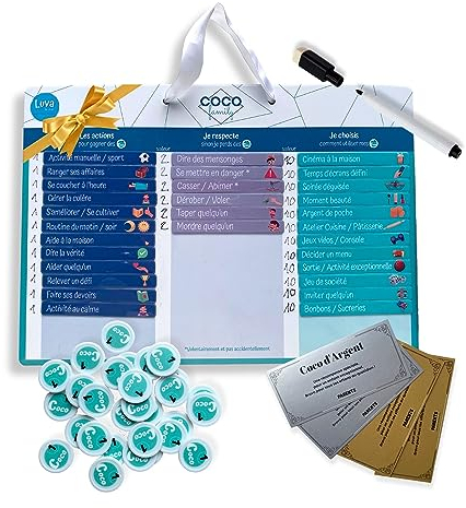 Luva And Co Tableau de Recompense CocoFamily Enfant 3-7-12 ans - Jeu educatif pour la Famille - Personnalisable - Apprentissage Montessori, Comportement, Calendrier Magnet Frigo