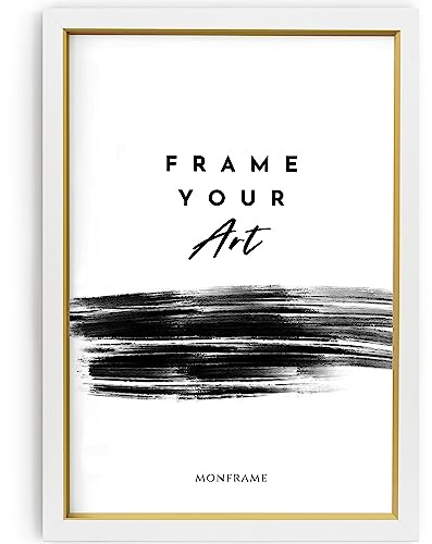 Monframe Bilderrahmen Bellevue - 59,4x84 cm DIN A1 - Weiß Gold - Posterrahmen mit Acrylglas - MDF Holz Rahmen