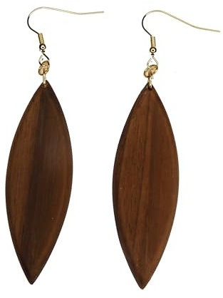 Handgefertigte Ohrringe in Blatt Form aus dunklem Walnuss Nussbaum Holz - Edle, Natürliche Eleganz und Nachhaltigkeit, Edelstahl oder Vergoldete Ohrhänger (Vergoldet)