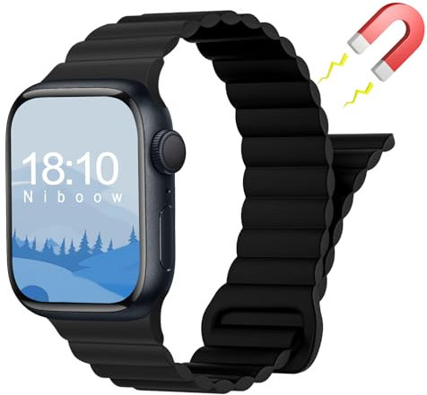 Niboow Magnética Silicona Correa para Apple Watch 38mm 40mm 41mm 42mm Series 11/10/9/8/7/6/5/4/3/2/1, Muñequeras para Apple iWatch SE 3/SE 2 - Negro