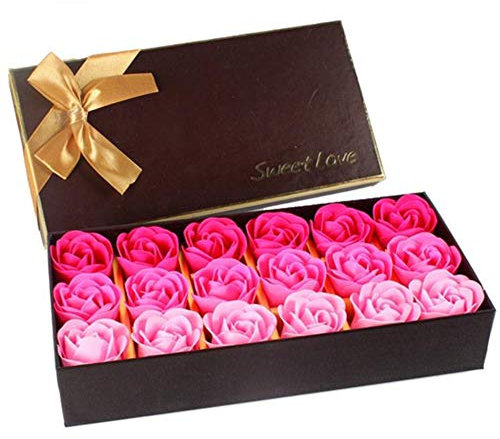 MOVKZACV Seife Rose Blume, Seife mit ätherischem Pflanzenöl, 18 Stück Seifenblumen, romantisches Geschenk, originelles Geschenk für Frauen/Hochzeit (Rosa)