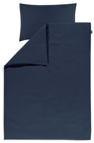 Alvi Bettwäsche Mull für Kinderbett mit Knopf Poseidon dunkelblau 100x135 cm | 4012910111