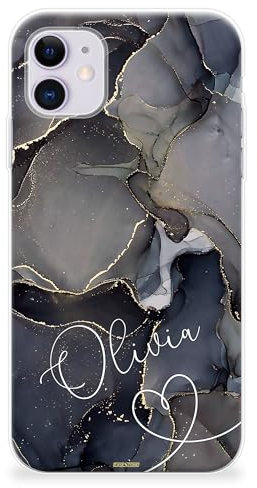 CaseStone Personalised Phone Cases fit Apple iPhone 15 Pro Max – Custom Design Made in UK Clear Soft Silicone Named Pastel Case Cover – Great Gifts for Significant dates & Marble Print Name 8