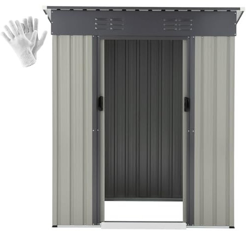 YODOLLA 3x5 ft Outdoor Storage Shed, Small Bike Tool Garden Metal Sheds Wth Sliding Door Galvanised Steel Garden Storage Box Grey