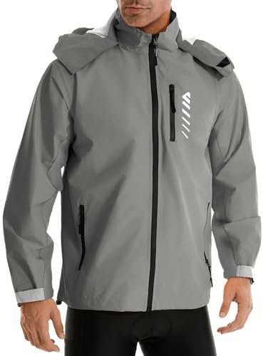 Lo.gas Herren Regenjacke wasserdicht mit Kapuze ,Regenmantel für Radfahren Regenmantel für Radfahren Laufen Windbreaker Allwetter Grau,XL