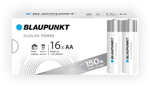 BLAUPUNKT AA batterie alcaline, confezione da 16, per gli orologi a parete e telecomandi TV, LR6BPO/16CB