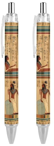Zltegako Druckkugelschreiber im antiken Ägypten mit Hieroglyphen-Druck, Pharao, schwarze Tinte, Kugelschreiber, Arbeitsstifte für Männer und Frauen, 2 Stück