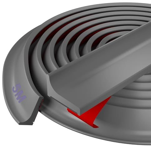 Hzetuu Schwallschutzleiste Dusche, Wasserstopper Dusche Silikon Gummilippe Dusche, Dichtlippe Dusche Boden Gummistreifen Selbstklebend, Duschwand Für Badewanne Dichtung (5M,Grau)