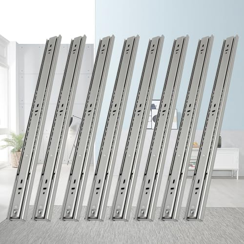 Fiqops Schubladenschienen 500mm, Vollauszug 45 KG Tragfähigkeit, Stabil Schubladenauszug mit kugelgelagerten, Schubladenschienen Softclose, Leichte Montage 8 Stück(4 Paar)