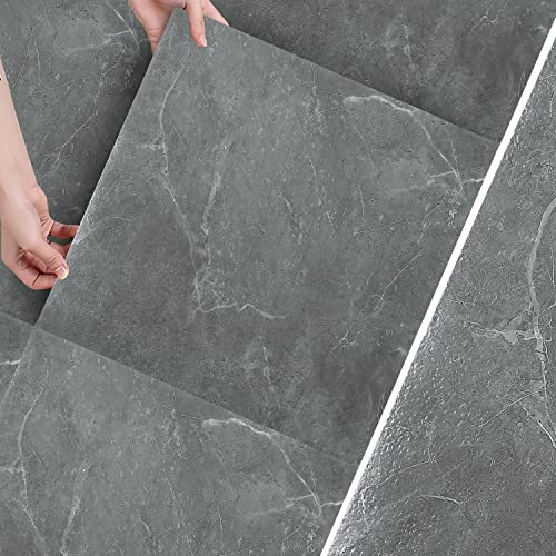 Fogmiea PVC Bodenbelag Selbstklebend Vinylboden Quadratisch vinyl bodenbelag selbstklebend rutschfest, wasserfest, schwer entflammbar 4 m²/44 Fliesen, Grau Marmor