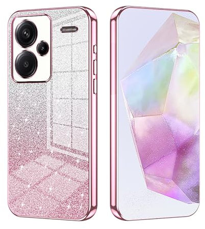 ILING Cover per Xiaomi Redmi Note 13 Pro+ 5G/Plus 5G, Ultrasottile Elegante Colore Sfumato Brillantini Carta Design Ragazza Custodia, Morbido TPU Antiurto Silicone Elettrolitico Case (Rosa)