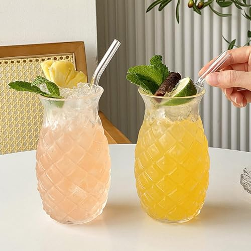 Pastoralist Lunettes d'ananas, 2pcs 480 ML de Verre à Ananas avec des pailles, Verres d'ananas pour Cocktails, Verres tiki, Verres à Boire pour Bar, jus de vin de fête