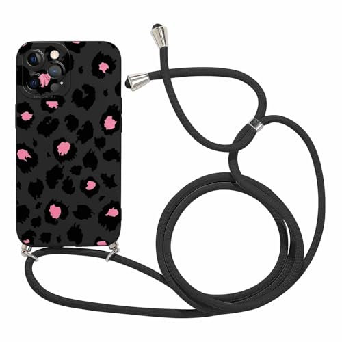 Foonary Cover con Cordino per iPhone 12 Pro Max 6,7, Custodia con Aesthetic Leopardata Motivo Laccio Collana Tracolla, Silicone Necklace Regolabile Protezione Corda Case per iPhone 12 Pro Max,02