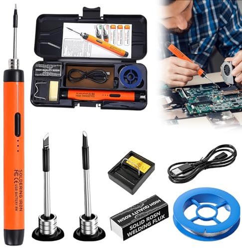 Set saldatore: batteria per saldatore 800 mAh, saldatore USB con 3 temperature regolabili 300 ℃-450 ℃, 3 punte di saldatura, set di saldatura portatile, saldatore a batteria, riscaldamento rapido, kit