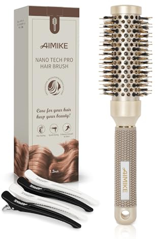 AIMIKE Rundbürste zum Föhnen für kurzes Haar & Knallt, Klein Rundbürste mit Wildschweinborsten und Ionische Borsten, Haarbürste Rund Verbessert die Textur für das Volumen, Curling und zum Glänzen-32MM