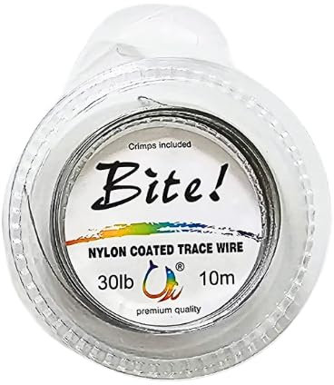 Fishing Pike Wire Trace Steel Wire Line 10 m Stainless Steel Trace Lure Nylon Coated 1x7 Strands Leader Wire with CRIMPS! (50 Crimps, 30LB)