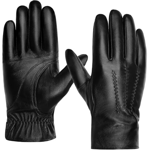 BISON DENIM Herren Lederhandschuhe Warm Kaschmirfutter Winddicht Handschuhe Touchscreen-Funktion