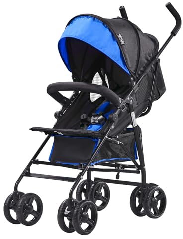 VEVOR Passeggino Leggero, 1170 x 340 x 240 mm Passeggino per Bambini a Ombrello, Schienale Reclinabile Multiposizione, Telaio in Acciaio al Carbonio, Ampio Cestino Portaoggetti, per Viaggi, Nero/Blu