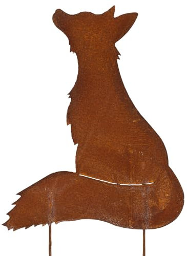 B2S BACK2SEASON Metall Stecker Fuchs zum Stecken Edelrost Rostfigur Gartenstecker Fox Made in Europa Höhe 34 cm + 12 cm Stäbe