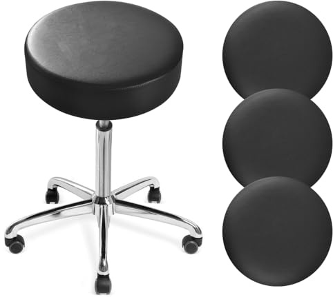 DONGKER Hocker Bezug Rund, 4 Stück PU-Leder Hockerbezug, Durchmesser 30-36cm, Dehnbar Knitterfrei Hocker Rundbezug für den bezug für Barhocker Rund