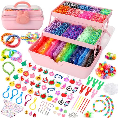 Tomylv 10000+ Loom Bands Set, 30 Colors Loom Rubber Bands with Clips Charms Beads and Other Accessories for DIY Friendship Bracelet Making Kits, Craft Kits, Best Halloween Christmas Birthday Gifts