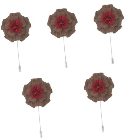 BESTYASH 5pcs Boutonniere Pin for Men Lapel Pin Floral Lapel Wooden Brooch for Suits and Parties