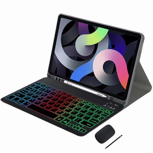 Funda con teclado para Samsung Galaxy Tab S6 Lite de 10,4 pulgadas, teclado Bluetooth desmontable con soporte para lápiz óptico/lápiz óptico y ratón, retroiluminación de 7 colores, suspensión/activaci