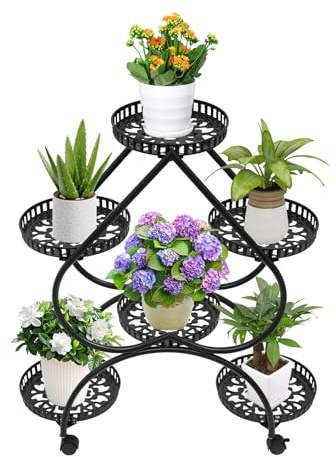 TkkMivcOC Pflanzenständer, Blumenständer Innen Außen mit 6-Ebenen, Originalität Herz Pflanzenregal für den Innen- oder Außenbereich im Wohnzimmer, Balkon, Büro, 73 x 28 x 80cm, Schwarz