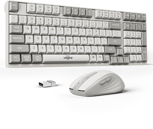 Tastiera wireless 2.4G e mouse Combo con Silent Touch, un tasto per cambiare Windows, Mac OS, silenzioso soft click, tastiera compatta full-size (98 tasti) per PC, desktop, laptop, MacBook, bianco