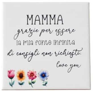 Personalisiertes dekoratives Keramikschild für die Mama, Fliese mit italienischer Liebesbotschaft in italienischer Sprache, Dekoration mit bunten Blumen, Muttertag, Geburtstag, Mutter, Geschenkidee