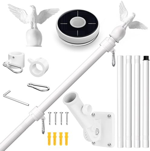 LETSTRY Fahnenmast-Set für Außenhaus, mit Solarlicht, 2,5 cm dicker Edelstahl mit verstellbarer Halterung, Wandmontage, Fahnenmast für 7,6 x 12,7 cm große amerikanische Flaggen für den Außenbereich