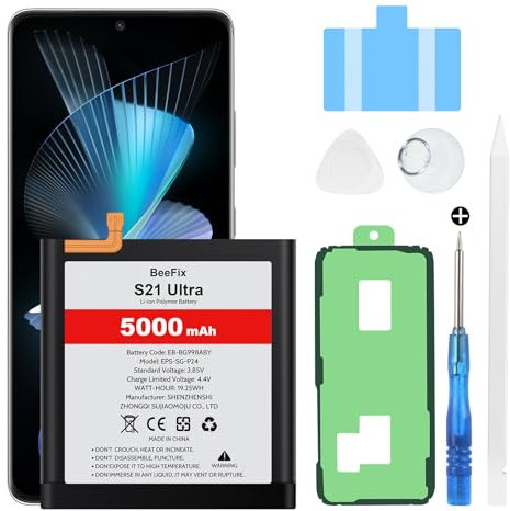 Akku für Samsung Galaxy S21 Ultra SM-G998F 5000mAh Li-Ion Polymer Ersatzakku für Galaxy S21 Ultra(EB-BG998ABY) mit Reparaturwerkzeugen