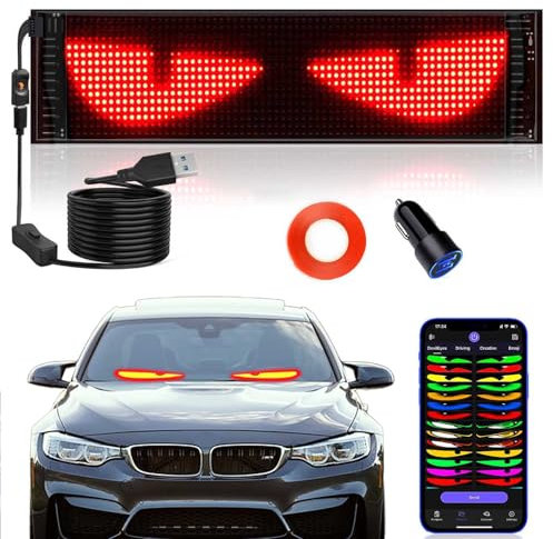 Ojos LED para camiones y coches, 37 x 9 cm, luz de ojos de diablo para camión de coche, indicador LED programable, luz flexible, ojos de diablo, señal luminosa, aplicación inteligente, Bluetooth USB