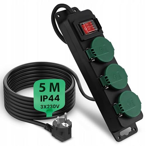 Verlängerungskabel 5m - Verlängerungskabel Außen - Outdoor Stromkabel IP44 - Witterungsbeständiges Gummi - Schwarz - Robustes Extension Cord für Garten und Baustelle - Schwarz (8130)