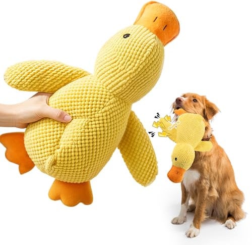 Ambolio Hundespielzeug Unzerstörbar, Gelb Anti Stress Ente für Hunde,Hund Kuscheltier, Unzerstörbares Quietschend, Plüsch-Kauspielzeug Klingendes Plüsch-Hundespielzeug Für Kleine
