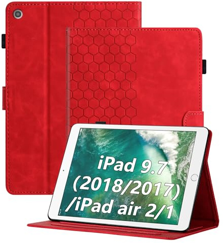 Cicili Hülle für iPad 9.7 2018/2017 (6./5. Generation) / iPad Air 2 / iPad Air, Flip Case Cover für Modell A1893 A1954 A1822 A1823 Tablet Folio Schutzhülle mit Tasche Ständer PU Lederhülle - Rot
