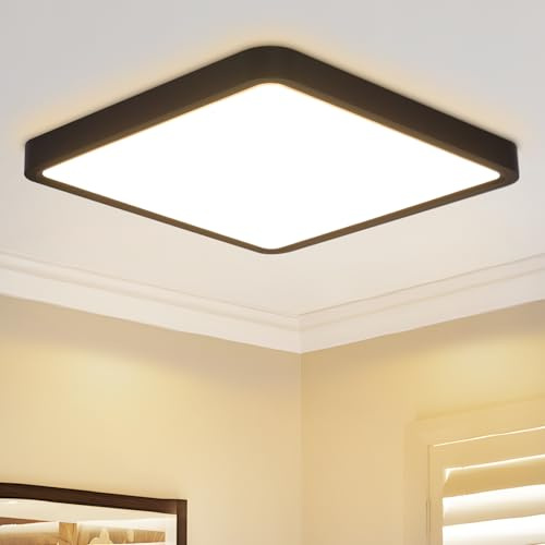 Laittiin Deckenleuchte LED Deckenlampe Flach - 23cm Schlafzimmerlampe 18W | Deckenbeleuchtung Badezimmerlampe Schwarz 3000K Küchenlampe Eckig Flurlampe Decke Badlampe für Küche Wohnzimmer Kinderzimmer
