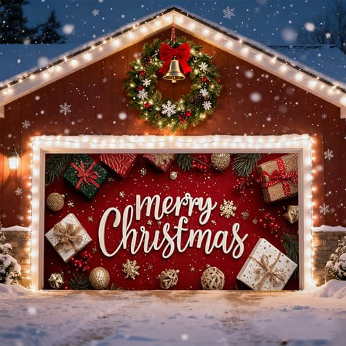 Weihnachts-Garagentürdekoration, Weihnachtsbanner für Garagentür Fröhliche Weihnachten Wand-Weihnachtsmann Schneemann Elch Garagenhintergründe für Außen- und Innenwand Xmas Winter
