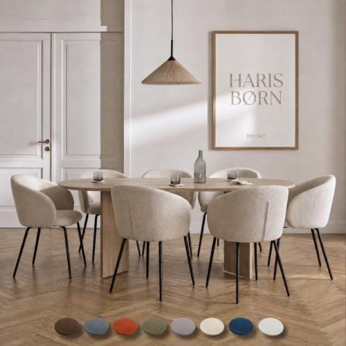 Haris Børn® Esszimmerstühle (8er Set) Beige - Bequeme Polster Esszimmerstühle mit Armlehne - Premium Esstisch Stühle & Wohnzimmer Stühle - Moderne Esszimmerstühle 30 Tage risikofrei testen