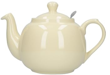 London Pottery Farmhouse 4 Cup Ceramic Teapot with Removable Infuser and Lid, Large Tea Pot with Stainless Steel Fine Mesh Strainer, 40.6 OZ / 1200ml Tea Pot for Loose Tea or Bags (Ivory)